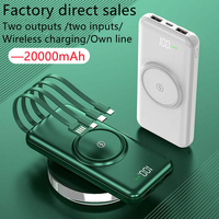 Batterie externe portable OEM/ODM personnalisée de 10000 mAh haute capacité avec charge sans fil, écran LED et câbles intégrés