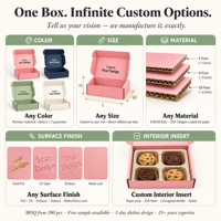 Boîte à biscuits rose personnalisée avec sac en papier, ensemble d'emballage de boulangerie en carton recyclé pour biscuits, faible MOQ pour les petites entreprises