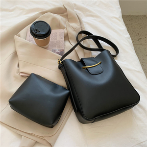 2 Pcs/set Vintage Simple <b>Small</b> PU Leather Bucket Crossbody Bags for Women Designer Lady Luxury Black Shoulder <b>Handbags</b> - Product Image 4