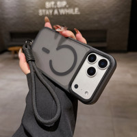 Étui de téléphone de luxe en TPU+PC avec charge sans fil, protection magnétique anti-chute pour appareil photo, support magnétique et cordon pour