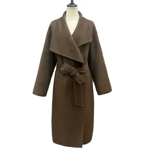 थोक कस्टम रंग आकार कश्मीरी ओवरकोट शीतकालीन महिलाओं के लिए बेल्ट के साथ लंबे ऊनी ऊनी कोट