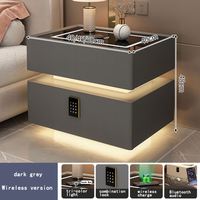 Table de chevet intelligente de luxe dans la chambre à coucher, en bois, noir et blanc avec lumières LED et haut-parleur à empreinte digitale