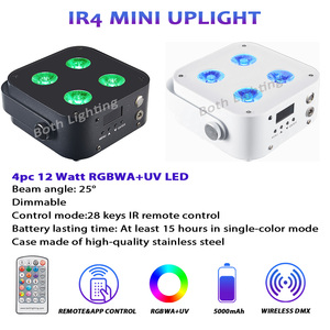 Éclairage 4 pièces avec sac IR4 Mini Uplight 4X12W RGBWA+UV Uplights Batterie sans fil Lumières de fête disco pour DJ Mariages Événements - Product Image 5
