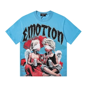 T-shirt vintage pour homme à col imprimé avec lettres en strass surdimensionnées, le plus apprécié de Guangzhou, vente en gros - Product Image 4