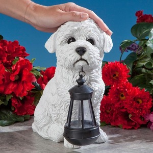 Patio Pad Solar Tuin Licht Hars Witte Hond Sculptuur Bichon Zonne Lantaarn Standbeeld