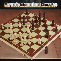Set Catur Kayu Magnetik Lipat, Papan Catur Internasional, Set Catur Perjalanan untuk Anak-anak dan Dewasa