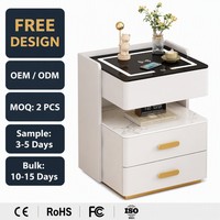 Table de chevet intelligente avec chargeur sans fil, lumière LED, haut-parleur Bluetooth, USB, 2 tiroirs, mobilier de chambre moderne, OEM