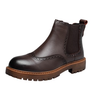 Xinzi mưa nhà máy bán buôn nam nền tảng <span class=keywords><strong>Brogue</strong></span> khởi động da đen dày dưới phụ nữ người đàn ông Chunky Chelsea da khởi động - Product Image 3