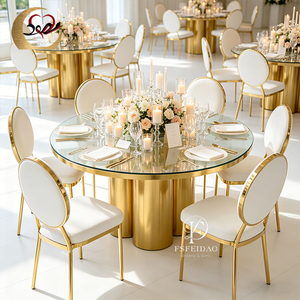 Table et chaises de salle à manger rondes en acier inoxydable doré, modernes, romantiques et élégantes, avec plateau en MDF, pour la maison, l'hôtel et l'extérieur, adaptées à la cuisine - Product Image 2