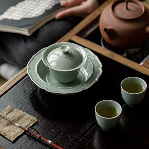 Guanlan Ceramic <b>Tea</b> <b>Tray</b> Handmade Lotus Scroll Design For <b>Tea</b> And Snack Serving Dehua Origin - Product Image 3