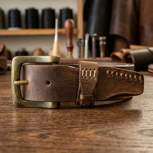 Ceinture décontractée BS INTERNATIONAL NA232 avec boucle carrée en acier antique, design durable, 100% cuir de vache, motif uni pour homme - Product Image 1