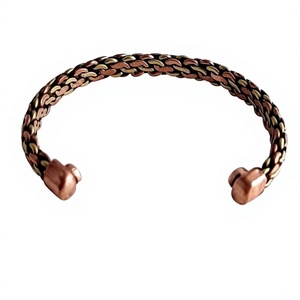 Handmade Antique <b>Copper</b> Twisted Spiral Magnetic Braided Cuff <b>Bracelet</b> Bohemian Style Unisex - Product Image 1