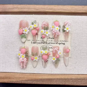 Faux ongles à presser en acrylique certifiés CE, 3D, longs, French rose, pointe moyenne, orchidée, logo personnalisé - Product Image 2