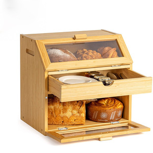 กล่องขนมปังไม้ไผ่แบบมีลิ้นชัก 3 ชั้น สำหรับเก็บอาหารในครัว - Product Image 1