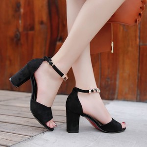 Summer Fashion Versatile Ankle Strap Sandals Plus Size Women's Square Toe Black Thick High Heel Sandals - Product Image 2