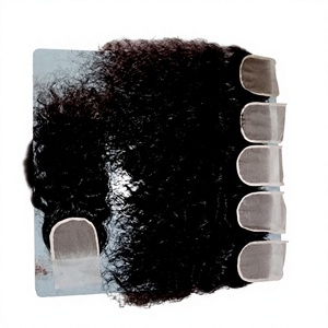 Extensiones de Cabello Indio con Cierre de Onda Profunda, Frente de Encaje HD, Negro Natural, Rizado, Virgen, de un Solo Donante, de Primera Calidad, Suave y Liso - Product Image 1