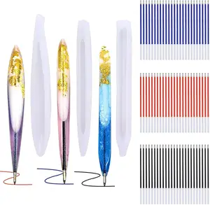 3 pièces en forme de stylo moule en résine stylo à bille bricolage moules en silicone moules de coulée en résine avec 15 pièces stylos à bille de recharge