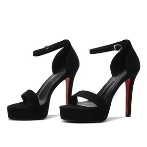 Sandalias de Tacón Alto Stiletto de 12 cm para <span class=keywords><strong>Mujer</strong></span>, Parte Superior de Terciopelo Ligero, Punta Abierta, Plataforma Impermeable, Cierre de Hebilla, Suela de Goma, Sexy - Product Image 3