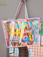 Sac fourre-tout holographique en PVC recyclé, imperméable, effet laser, couleur arc-en-ciel irisée, personnalisé, pour le shopping, vente en gros