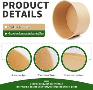 Tazón de Papel Kraft Desechable, Impermeable, para Comida para Llevar, para Pan, Hamburguesas, Ensaladas, Sopa Caliente, Bocadillos, Dulces, Leche - Product Image 3
