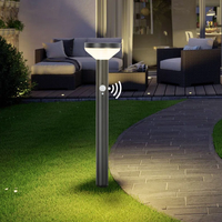 Lampe de balise solaire extérieure moderne en acier inoxydable, étanche, avec détecteur de mouvement LED, rechargeable par batterie, noire