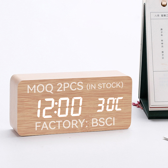 Promotion Temperature Wooden Desktop Clocks Small Wooden Digital Alarm Clock Led Digital Clock Without with Date Material Beech