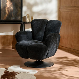 Sillón giratorio de diseño moderno, tapizado en terciopelo negro, con relleno de espuma, para sala de estar o balcón. - Product Image 2
