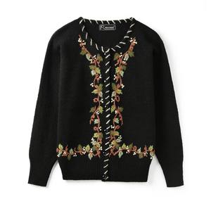 Maglioni Vintage neri lavorati a maglia girocollo lavorata a mano maglione corto <span class=keywords><strong>oversize</strong></span> <span class=keywords><strong>Cardigan</strong></span> lavorato a maglia Jacquard da donna - Product Image 1