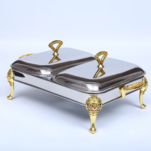 Recipientes para Buffet de Acero Inoxidable con Doble Fondo de Vidrio y Estufa de Alcohol para Catering en Restaurantes - Product Image 1
