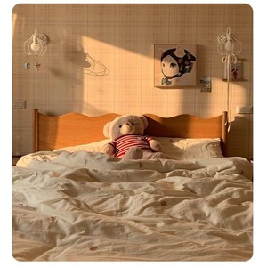 Solid Wood <b>Bed</b> Cherry Wood 1.8m <b>Double</b> Storage Nordic Style Low <b>Box</b> <b>Bed</b> - Product Image 1