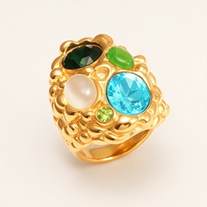 <span class=keywords><strong>Anillo</strong></span> de Lujo con Domo de Cristal Multicolor, Chapado en <span class=keywords><strong>Oro</strong></span> de <span class=keywords><strong>24K</strong></span>, Joyería Audaz, Anillos de Acero Inoxidable 316L para Mujer, Venta al Por Mayor - Product Image 2