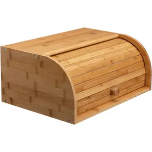 Cajas y contenedores de almacenamiento de herramientas de cocina de bambú Premium, organizador de mostrador de cocina, caja de cubo de pan de bambú de madera de goma