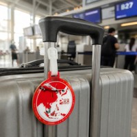 Étiquette de bagage ronde en PVC, carte de voyage Asie, design avion, porte-carte d'identité, étiquette de bagage personnalisable, logo sur mesure, cadeau de voyage en gros