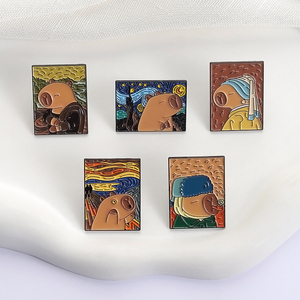 Sáng tạo capybara Van Gogh sơn dầu men chân ba lô quần áo ve áo huy hiệu phim hoạt hình động vật phụ kiện quà tặng cho bạn bè - Product Image 3