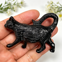 Figurine de chat en marche en pierre semi-précieuse naturelle de 6 cm, statue en cristal sculptée à la main, ornement animal Feng Shui écologique et apaisant