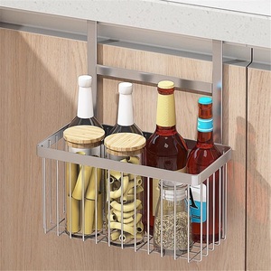 Modern Hotel Kitchen Rack 304 Stainless Steel Nail-Free Hook-Free Installation Cabinet Door Storage <b>Drain</b> <b>Basket</b> - Product Image 2