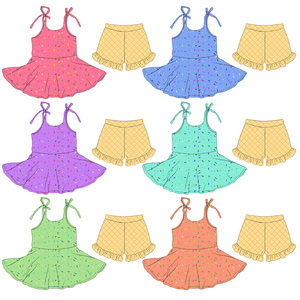 Completo da <span class=keywords><strong>bambina</strong></span> 2 pezzi con stampa: vestito con bretelle e gonna a balze e <span class=keywords><strong>pantaloncini</strong></span> tinta unita abbinati - Product Image 3