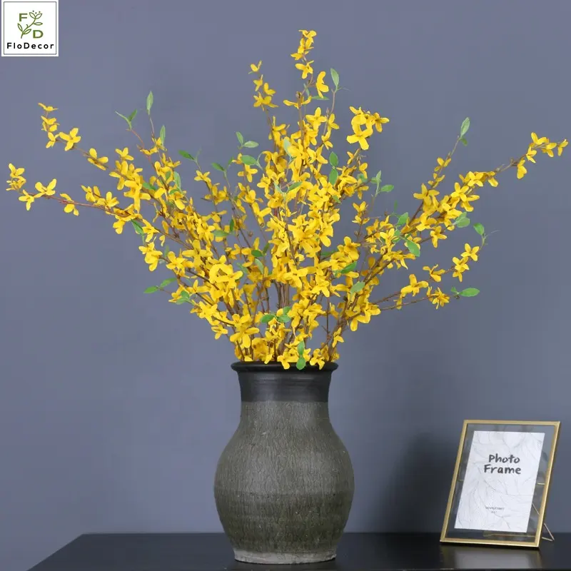 Hot Sale Artificial Spring Forsythia Flower Silk Winter Jasmine Yellow Flowers For Indoor Outdoor Decoration Home Table Decor