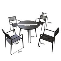 Ensemble de salle à manger de jardin de style moderne, table en aluminium avec plateau en verre, design de pieds coniques