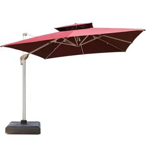 2021 Outdoor garden parasol windproof double canopy square heavy duty aluminum 3 by 3m 4m parasol cantilever patio umbrella