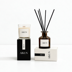 Coffret cadeau de parfums d'ambiance Aikun en verre ambré transparent avec bougie parfumée et diffuseur à bâtonnets noirs pour les événements de déménagement - Product Image 3