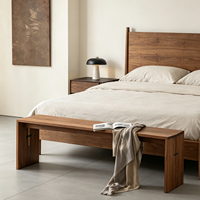 Banc en teck massif birman naturel, style minimaliste moderne et luxueux, avec pieds en dalle à joint papillon, pour entrée, couloir ou salle à manger