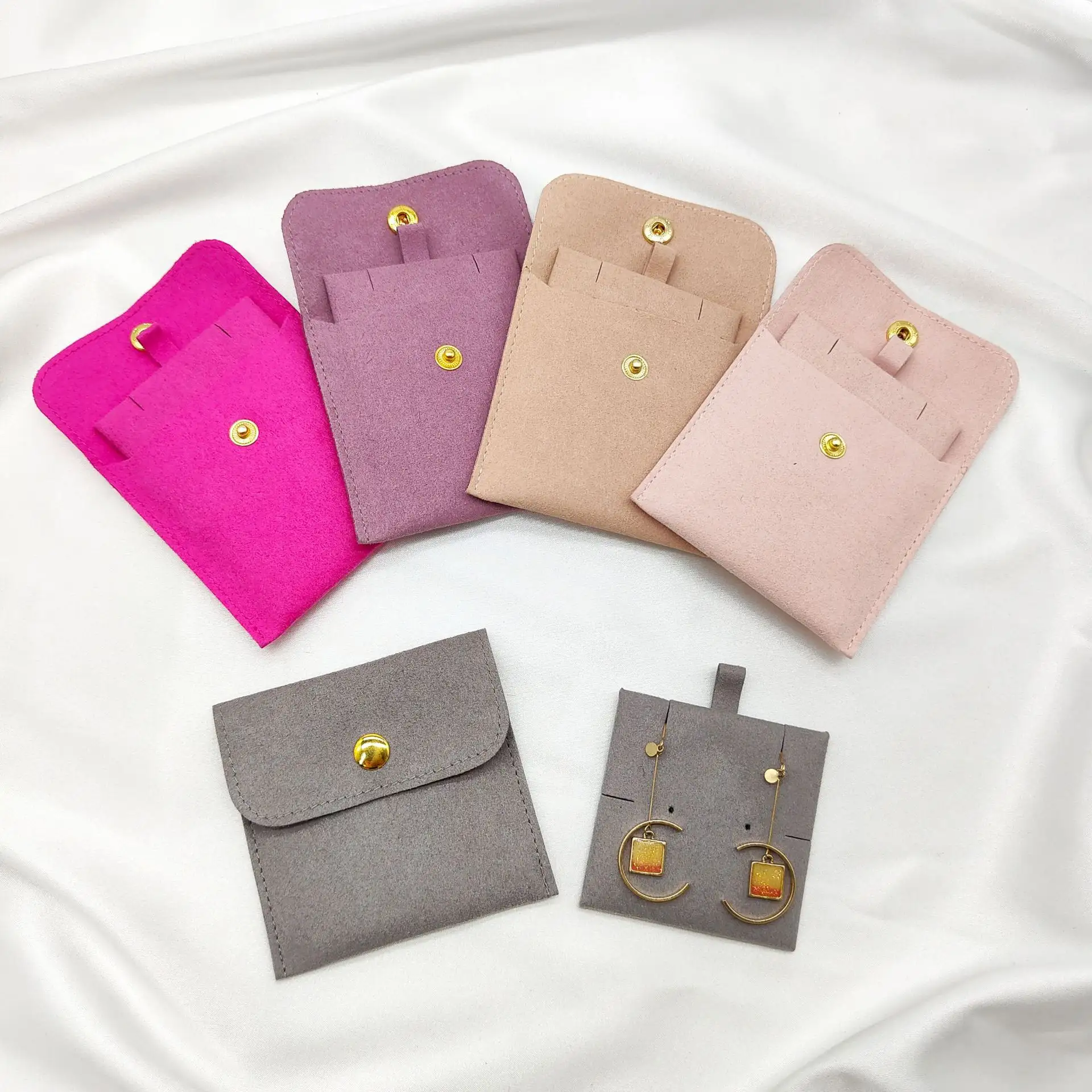 Biểu Tượng Tùy Chỉnh Vòng Vòng Cổ Gói Đồ Trang Sức Sợi Nhỏ Snap Nút Pouch Túi Với Chèn Pad Thẻ