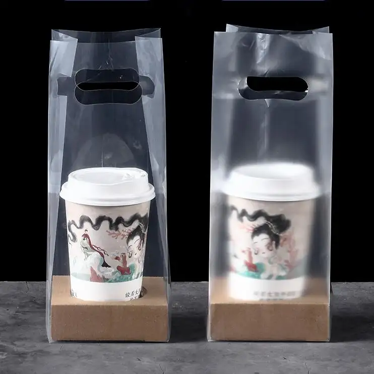 Disposable Transparent Takeaway Milk Tea Coffee Beverage Cup Bag For Drinks