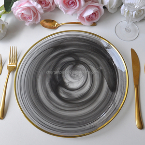 <span class=keywords><strong>Sottopiatti</strong></span> in Vetro con Bordo Dorato da 13 Pollici, Design a Spirale Nera, Personalizzabili per Matrimoni, Compleanni e Decorazioni da Tavola - Product Image 1