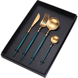Matte thép không gỉ dao kéo cho các sự kiện Brass vàng lớp phủ màu xanh xử lý nhà hàng <span class=keywords><strong>Flatware</strong></span> - Product Image 6
