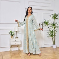 Abaya Moderne en Organza à Motifs Floraux - Robe de Soirée Élégante Style Dubaï - Robe de Soirée Légère et Pratique pour les Voyages