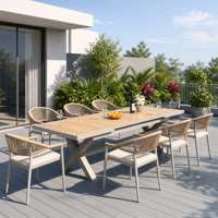 Ensemble de table à manger extensible en aluminium de style nordique moderne de qualité supérieure, chaises empilables, 8 places, ensemble de meubles de patio extérieur