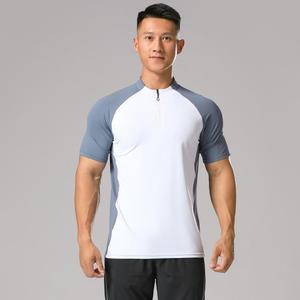 T-shirt de sport à manches courtes pour homme, séchage rapide, avec col zippé, pour la course à pied, le fitness, le quotidien, coupe droite, 81-90% tissu - Product Image 2