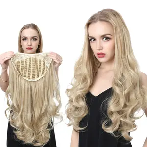 SARLA 26 Inch Synthetic Fiber Natural Blonde 3/4 Head Ombre Curly Clip In Upart U Part Hair Extensions For White Women